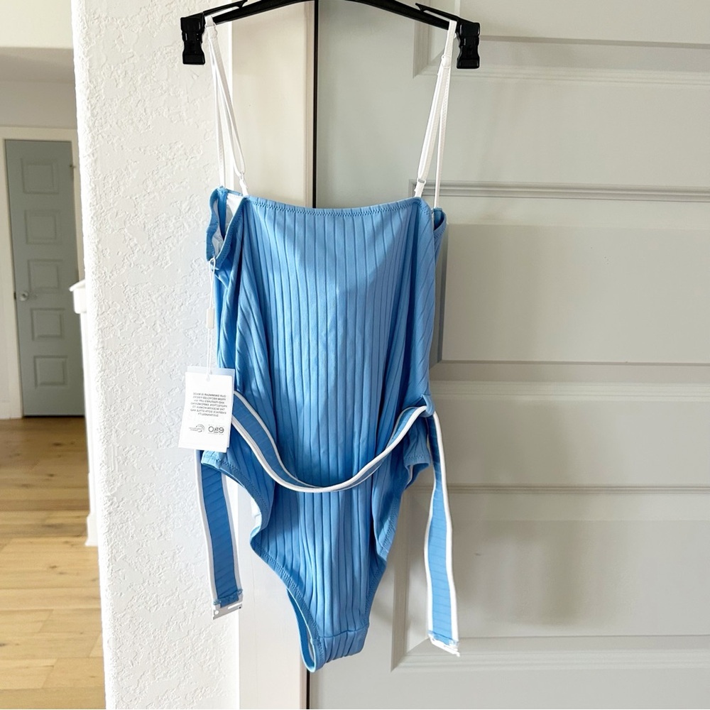NWT Solid & Striped Spencer Ribbed Belted One Piece Swimsuit - Picture 5 of 5